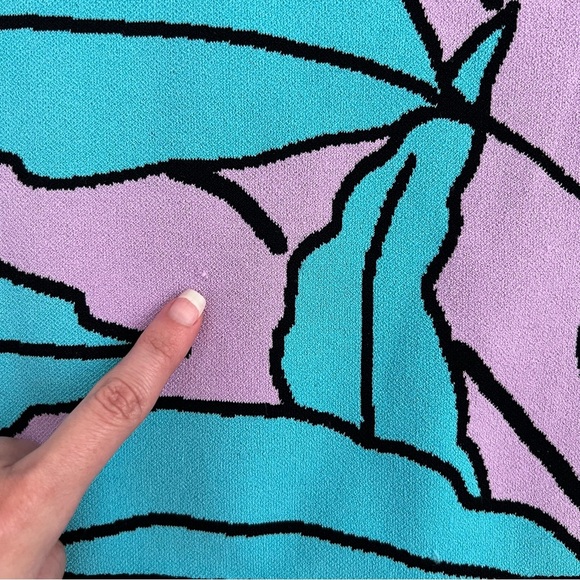 Diane Von Furstenberg Paskavan Leaf Print Cropped Sweater In Lilac Blue Size M - Picture 7 of 11